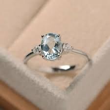Trijewels oval cut aquamarine and round diamond 1 ctw womens vintage scallop halo engagement ring 14k gold. 14k White Gold Aquamarine Ring 1 70 Ct Genuine Diamond Engagement Rings Size 5 7 Ebay
