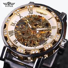 fair price heren horloge winner watch men leather strap mechanical skeleton watches men luxury gold mechanical watches mens erkek kol saati just only 13 99 wit