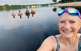 Morning swimming with friends at ocean location