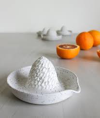Cord X Clay Handmade Ceramic Citrus Juicer Lemon Orange Lime Hand Held Reamer With Spout White Speckle Pottery Dishes Ceramic Dinnerware Ceramic Kitchen