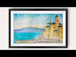 Camogli Beach Italy Landscape Watercolor Painting For Beginners How To Draw Beautiful Scenery Easy Painting Watercolor Landscape Architecture Painting