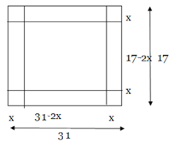 A Candy Box Is Made From A Piece Of Cardboard That Measures 31 By 17 Inches Squares Of Equal Size Will Be Cut Out Of Each Corner The Sides Will Then Be