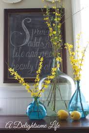 Blue Vases Forsythia And Lemons Spring Decor Decor Spring Home