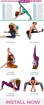 How To Get Into The Splits In 28 Days Flexibility Workout Health And Fitness Articles Fitness Jobs