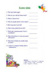 There is a very simple and printer friendly trivia quiz on this. Easter Quiz Esl Worksheet By Kb75315