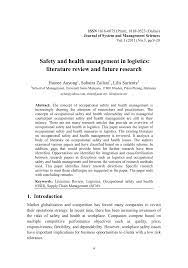 Food safety information system of malaysia 3. Pdf Safety And Health Management In Logistics Literature Review And Future Research