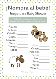 Guardá la imagen, imprimí varias copias y ¡a empezar a jugar! Nombra Al Animal Bebe Juegos De Baby Shower