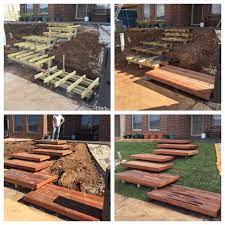 Floating Wood Steps For The Back Yard From Pool Deck To Bottom Of Yard Garden Stairs Shed Landscaping Backyard Landscaping