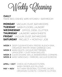 Weekly Cleaning Chart Including Spring Fall Maintenance