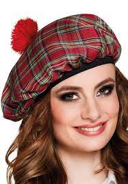 Mrs Tartan Beret Red Fancy Dress Hats Tartan Halloween Costume Accessories