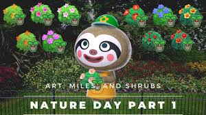 Nature Week Day 1 In Animal Crossing New Horizons Nature Day 1 Art Miles And Shrubs Youtube