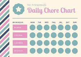 Pink Blue Retro Stripes Star Daily Chore Chart Templates