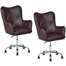 Giantex Set Of 2 Home Office Task Chair Pu Leather Swivel Adjustable Tufted Back Rolling Chair Used Office Chairs Task Chair