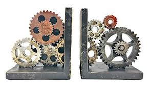 This set of textured dark brown gear bookends features a large round gear sculpture split down the add bold industrial style to your shelves while keeping your books organized and tidy!decmode. Bellaa 20881 Gear Bookends Industrial Vintage Style 6 Inch Pricepulse