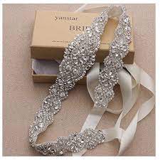 Yanstar Handmade Crystal Bridal Belts Wedding Dress Sashes Beads Rhinestone Cream Belts For Brid Rhinestone Belt For Dress Rhinestone Bridal Rhinestone Wedding