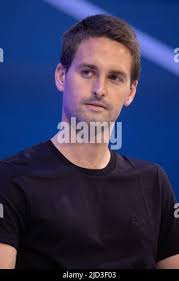 Snap Chat and Snap Inc CEO Evan Spiegel next to Maurice Levy presents a  personal autonome drone made by Snap Inc speaks during the Vivatech  technology startups and innovation fair in Paris