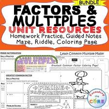 Factors Multiples Bundle Guided Notes Hw Practice Puzzle Coloring Page