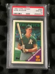 Here are the distinguishable identifiers for spotting authentic examples of the 1985 topps mark mcgwire rookie card from the back of the card 1988 Topps Tiffany Mark Mcgwire All Star Rookie 580 Psa 10 Gem Mint Low Pop Hot Ebay