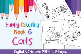 Coloring pages teaches a kid to practice holding a writing tool the correct way and aids in developing tiny muscles in their fingers and wrist. Happy Coloring Book 6 Cats Graphic By Momentos Crafter Creative Fabrica