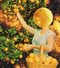 Cara De Luna Con Naranjas Surreal Collage Art Fruit Art Print Collage Art