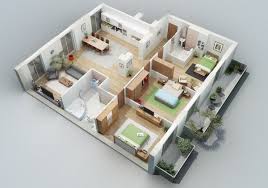 Denah 3 D Rumah Minimalis 1 Lantai 3 Kamar Tidur Jpg 600 421 Small House Plans Bedroom House Plans House Floor Plans