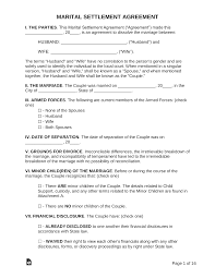 Free Marital Settlement (Divorce) Agreement | Sample - Pdf | Word – Eforms