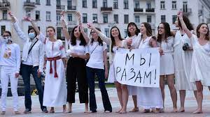 'we can only help ourselves': Women In Belarus March In Protest Against Police Violence