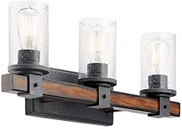 Kichler 37418 3 Barrington Distressed Black And Wood Bathroom Vanity Light Amazon Com