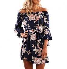 Lieferung an die luftige sommerkleider für unbeschwerte sonnige tage. Yieune Sommerkleid Lange Armel Schulterkleid Blumenmuster Kurz Sexy Kleider Com
