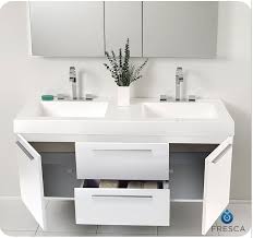 Open bottom shelf allows to showcase your towels, or hide your bathroom accessories in decorative baskets without losing easy access to the items you use frequently. 54 White Modern Double Sink Bathroom Vanity With Faucet Medicine Cabinet And Linen Side Cabinet Option
