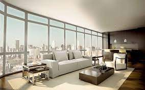 This stunning gold coffee table is right at home in your glam tribeca loft or park ave penthouse. Hd Wallpaper Rectangular Brown Wooden Coffee Table Penthouse Sofa Window Wallpaper Flare