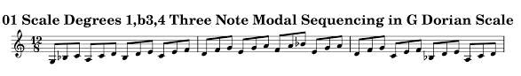 There where celestial choirs hum liberators harmonies and chords of a synth guitar float and structure a suave ode to serenity. Three Note Modal Sequence Ascending And Descending In G Dorian By Bruce Arnold For Muse Eek Publishing Muse Eek