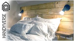 The bookcase headboard is made to work with a queen size bed and does not accommodate adjustable beds. Diy Pallet Headboard With Dimmable Lighting And Floating Shelves Youtube