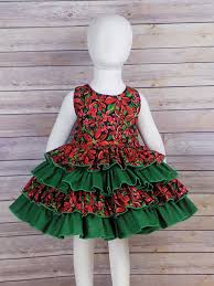 Christmas Pageant Wear Ooc Ruffle Dress Girls Christmas Etsy Girls Ruffle Dress Red Green Dress African Dresses For Kids