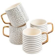 Thyme Table Drinkware Dot Stripe Black White Assorted Stoneware Mugs 4 Pack Walmart Com In 2021 Stoneware Mugs Stoneware Black Dinnerware