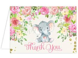 Printable Elephant Thank You Card For Girl Birthday Party W Matching Items Tn4633 Thank You Cards Girls Birthday Party Birthday Party Printables