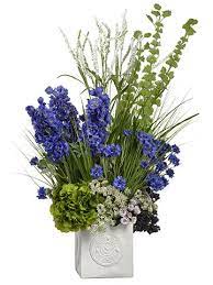 42 Hx30 Wx28 L Delphinium Hydrangea Bells Of Ireland In Pot Blue Fresh Flowers Arrangements Artificial Floral Arrangements Delphinium
