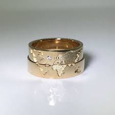 World Map Wedding Bands His And Hers Wedding Rings Set Matching Wedding Bands Wedding Rin Gold Wedding Band Sets Wedding Ring Sets 14k Gold Wedding Ring Set