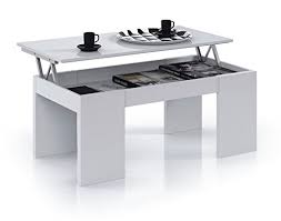 Sobre et élégante, elle se décline en divers modèles, en verre trempé ou plus modernes en. Kendra Table Basse Transformable Plateau Relevable Blanc
