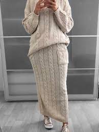Plus Size Two Piece Women Knitted Dresses Suit Sets In 2020 Knit Dress Long Knit Skirt Two Piece Dress