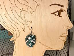 Monstera Deliciosa Laser Engraved Wood Earrings