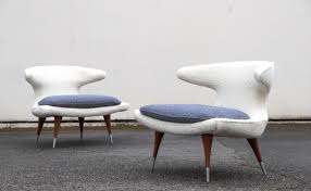 Pair Of Karpen Of California Horn Chairs In Alpaca Boucle Mid And Mod