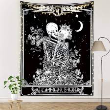 Hang 'em on walls, drape 'em on beds, divide a room, hide your secret stuff. Pinata Skull Tapestry The Kissing Lover Tarot Skeleton Wall Tapestry Black And White Wall Hanging For Bedroom Gothic Home Decor Buy Online In Japan At Desertcart Jp Productid 211326758