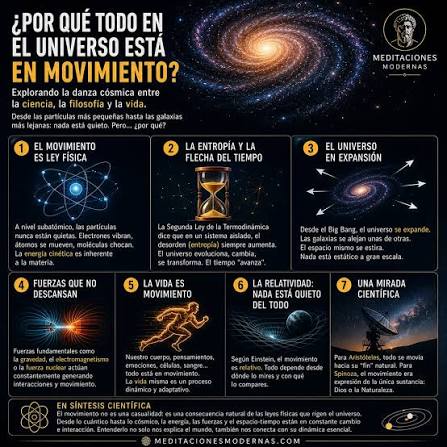 En el universo nada está en reposo. Todo evoluciona y se mueve. La Luna  gira en torno a nosotros, la Tierra orbita alrededor del Sol y éste  alrededor del centro de la