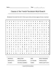 Causes Of The French Revolution Word Search With Key Grades 9 12 Character Words Secondary Teacher Shop Teacher