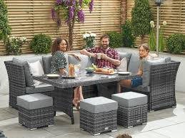 Once you've finished dining or lounging, the seats can be tucked neatly underneath the table to form a tidy cube shape, saving you on garden space. Nova Outdoor Living Cambridge Right Hand Corner Dining Set With Parasol Hole Reclining Sides Corner Sofa Set At Mattressman