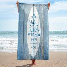 Surf On Wood Background Personalized Beach Towel Custom Bridesmaid Gift Surfer Gifts Beach Gifts For Surfers Customized Bridesmaid Gifts Custom Beach Towels