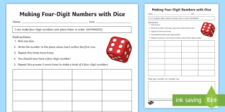 making four digit numbers with dice open ended place value