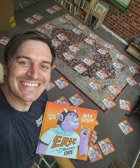 Prepping for the massive launch of ERIC THE AWKWARD ORC next week by  personally signing 300 copies of my new kids book for @booktopiabooks.  Phew! Swipe to see a timelapse of about