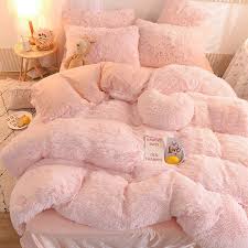 winter super warm long plush bedding set fluffy faux fur shaggy duvet cover bed sheet pillowcase set queen king size 4pc in 2021 bed sheets comforter sets bedding sets